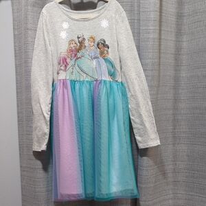 Disney Casual Long Sleeve Raglan Sundress White Gray